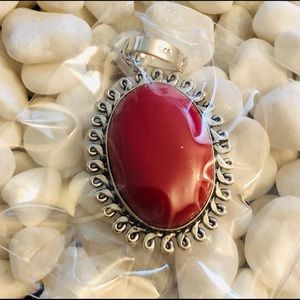 Silver plated red coral pendant